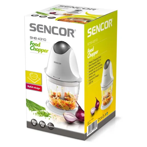 Sencor SHB 4310 Chopper, 300watt, volume 650 ml,Rubber anti-skid base,Safety switch, Stainless steel chopping blade