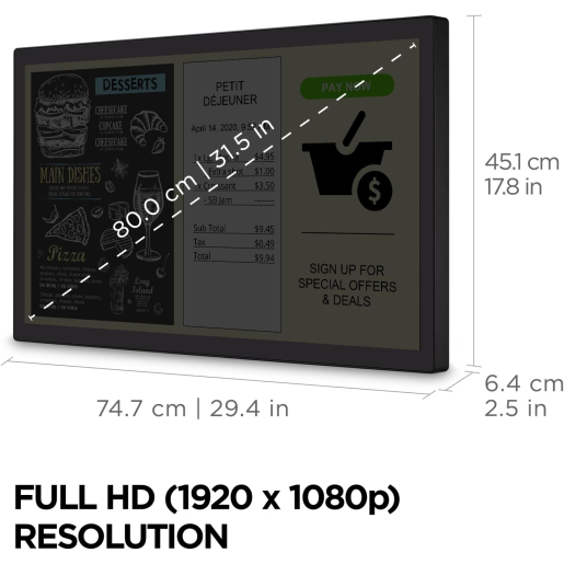 ViewSonic TD3207 32 Inch 1080p 10-Point Multi Touch Screen Monitor with HDMI, USB Type B, and DisplayPort Inputs