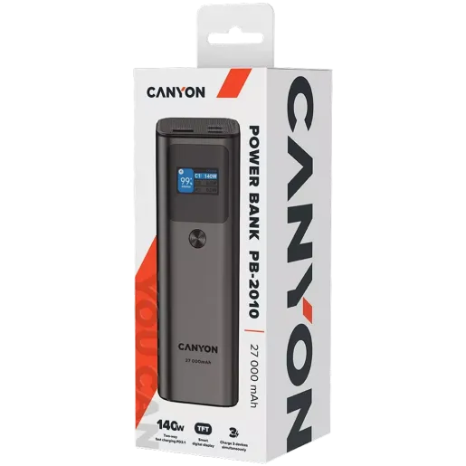  CANYON power bank 27000 mAh 97.2Wh PD140W QC 3.0 Dark Grey