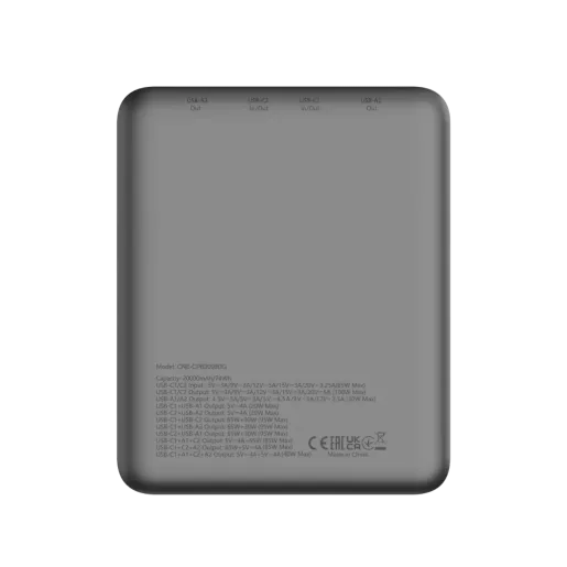  CANYON power bank PB-2008 LED FLAT 20000 mAh PD100W QC3.0 Dark Grey