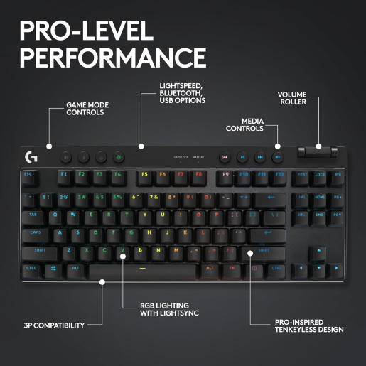 LOGITECH G PRO X TKL LIGHTSPEED Gaming Keyboard - BLACK - US INT'L - 2.4GHZ/BT - EMEA28-935 - TACTILE