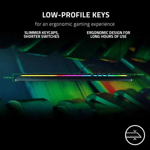 Razer Keyboard mechanical Ornata V3 104key, Mecha-Membrane Switch, USB-A, EN/RU, RGB, black