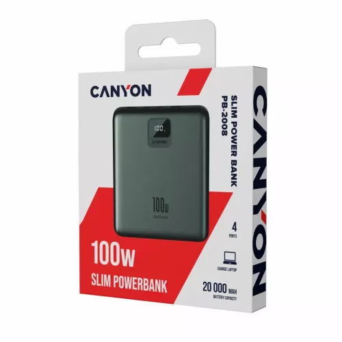  CANYON power bank PB-2008 LED FLAT 20000 mAh PD100W QC3.0 Dark Grey