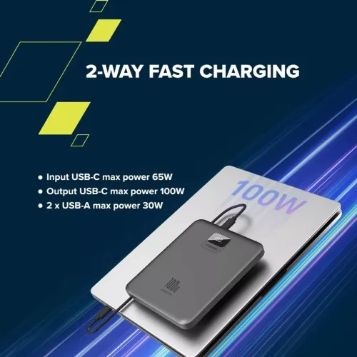  CANYON power bank PB-2008 LED FLAT 20000 mAh PD100W QC3.0 Dark Grey