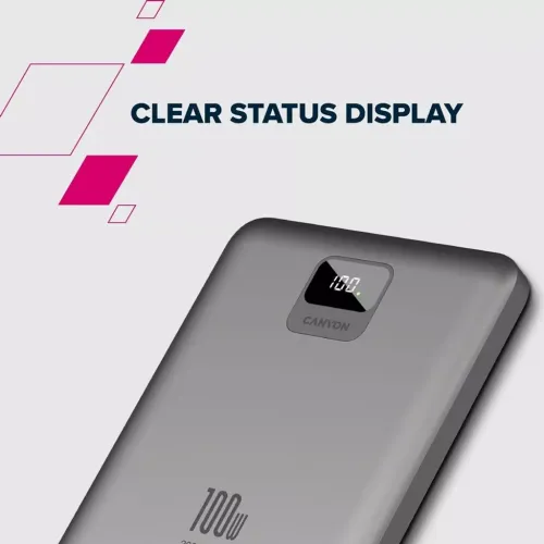  CANYON power bank PB-2008 LED FLAT 20000 mAh PD100W QC3.0 Dark Grey