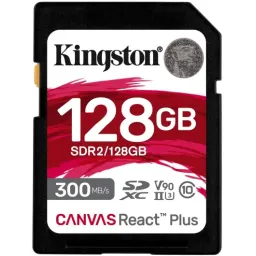 Kingston 128GB SDXC Canvas React Plus UHS-II 300R/260W U3 V90 (SDR2/128GB) - 