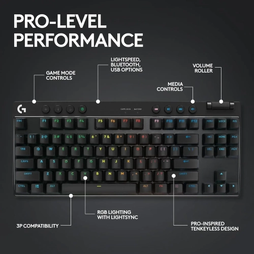 LOGITECH G PRO X TKL LIGHTSPEED Gaming Keyboard - BLACK - US INT'L - 2.4GHZ/BT - EMEA28-935 - TACTILE