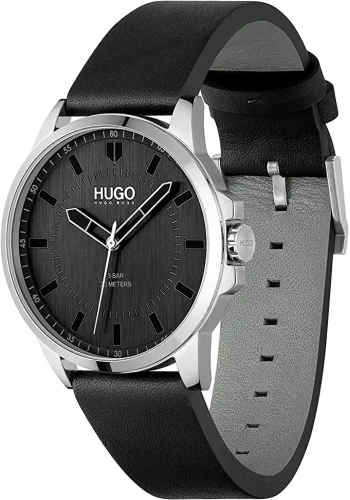 HUGO Steel and Leather Strap Casual Watch