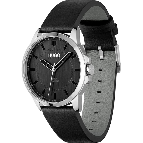 HUGO Steel and Leather Strap Casual Watch