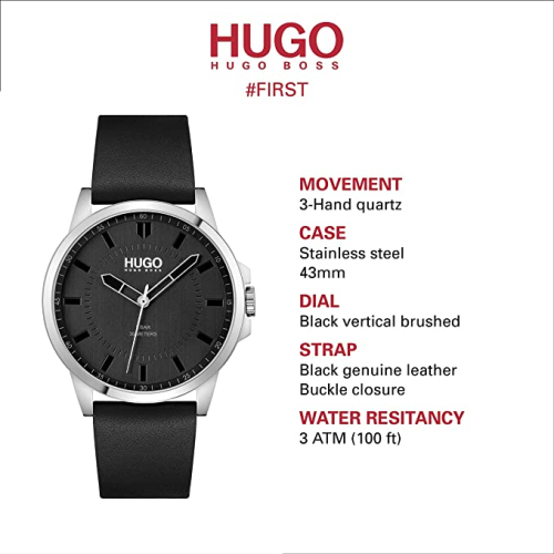 HUGO Steel and Leather Strap Casual Watch