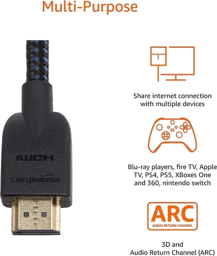 Amazon Basics HDMI Cable, 18Gbps High-Speed, 4K@60Hz,