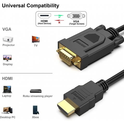 HDMI to VGA 3 Feet Cable