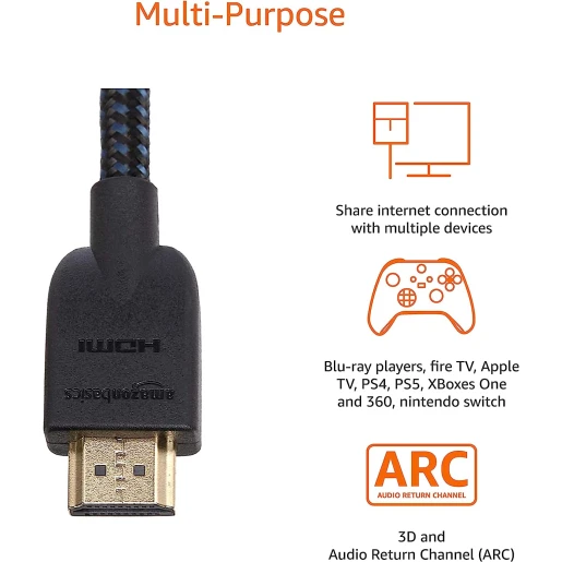 Amazon Basics HDMI Cable, 18Gbps High-Speed, 4K@60Hz,